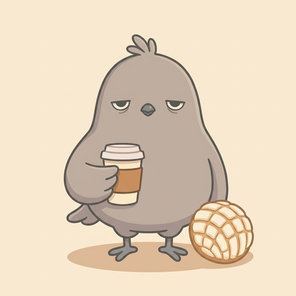 Nimo con su café y su concha de vainilla